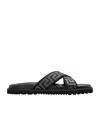Versace Greca Jacquard Flat Slides In Black