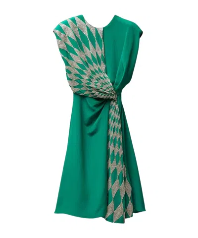 Versace Silk Midi Evening Dress With Embroidery In Green