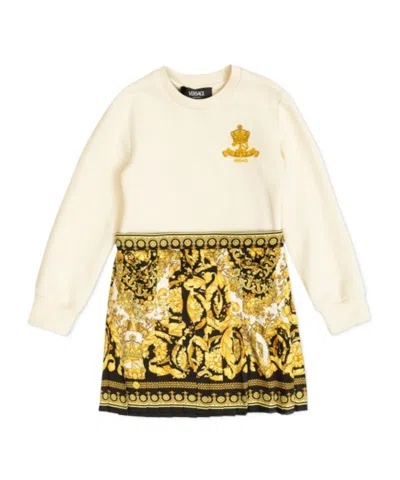 Versace Round Neck Long Sleeve Dress In Neutral