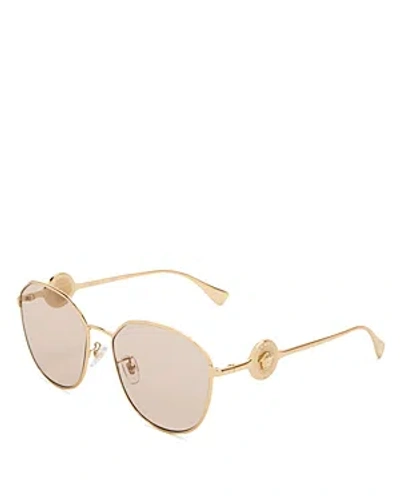 Versace Round Sunglasses, 56mm In Gold/tan Solid