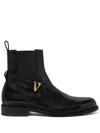 Versace V Leather Chelsea Boots In Black