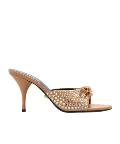 Versace Round-toe High-heeled Sandals In Brown