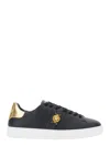 Versace Black Low Top Sneakers With Contrasting Heel With Logo Lettering And Medusa Plaque In Tech Fabric Ma In Black