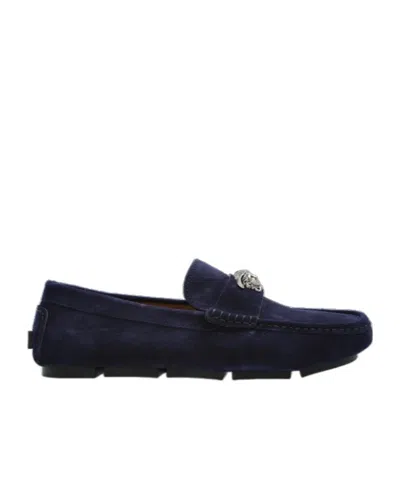 Versace Round Toe Loafers In Blue