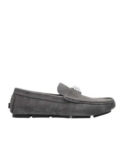Versace Round Toe Loafers In Gray