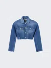 Versace Stone-washed Crop Denim Jacket In Blue