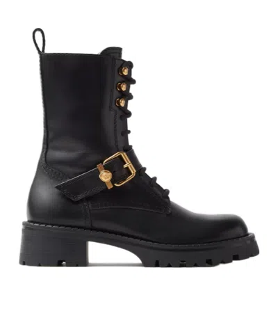 Versace Roxy Leather Boots 35 Mm In Black