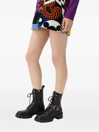 Versace Leather Boots With Medusa Detail In Black