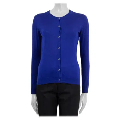 Pre-owned Versace Royal Blue Cashmere Silk Button Front Cardigan Sweater 40 S