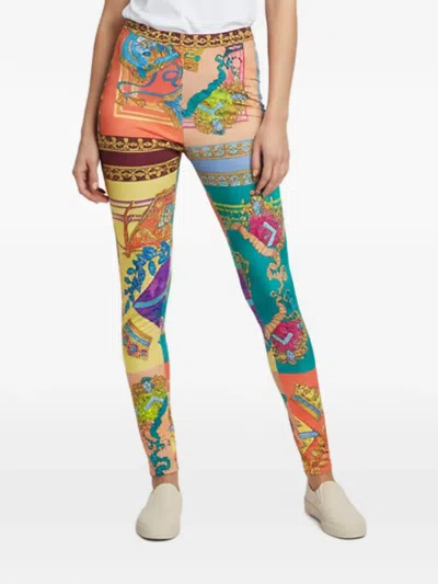 Pre-owned Versace Royal Rebellion Leggings In Orange