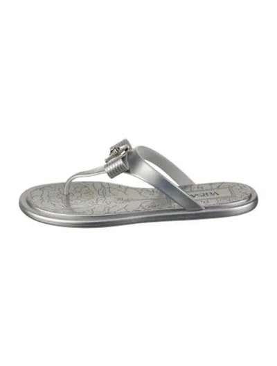 Pre-owned Versace Rubber Bow Accents Flip Flops In Silver
