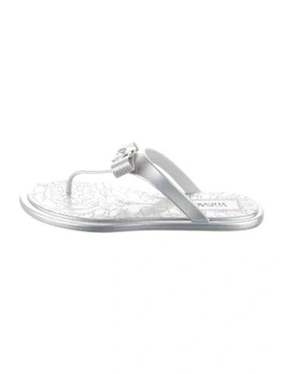 Pre-owned Versace Rubber Flip Flops In Silver