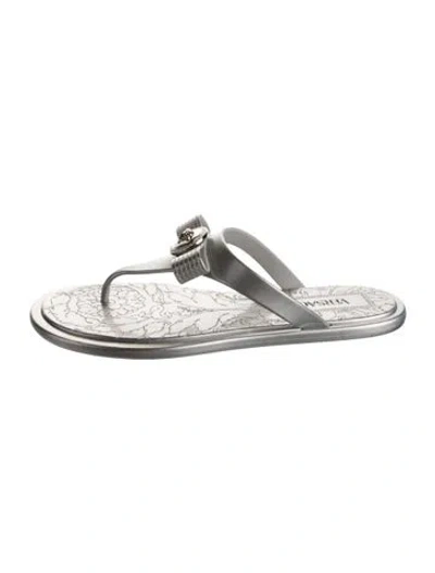 Pre-owned Versace Rubber Flip Flops In Silver