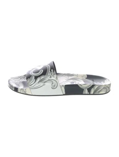 Pre-owned Versace Rubber Floral Print Slides In Black