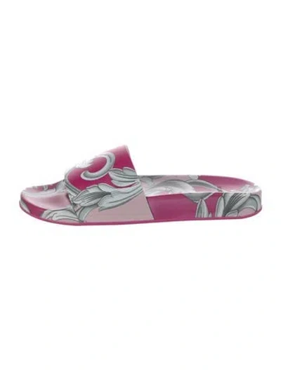 Pre-owned Versace Rubber Floral Print Slides In Pink