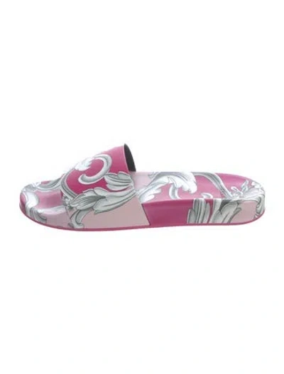 Pre-owned Versace Rubber Floral Print Slides In Pink
