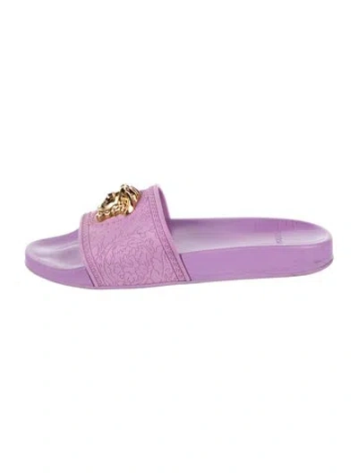 Pre-owned Versace Rubber Floral Print Slides In Purple