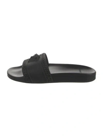Pre-owned Versace Rubber Graphic Print Slides In Black