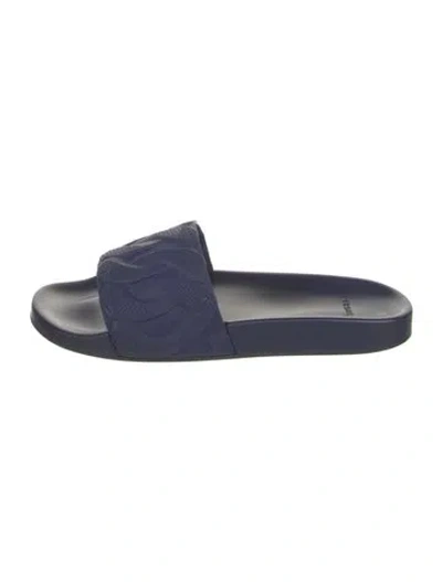 Pre-owned Versace Rubber Graphic Print Slides In Blue
