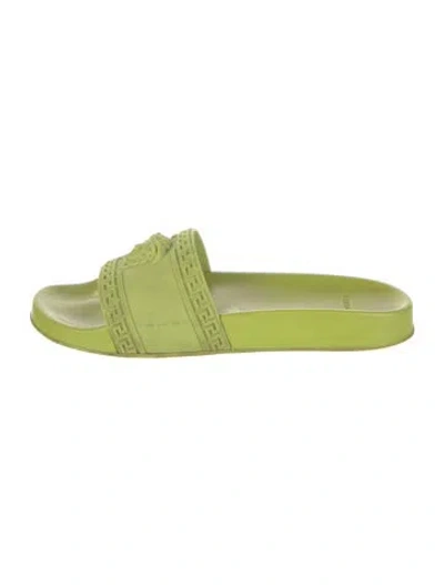 Pre-owned Versace Rubber Graphic Print Slides In Green