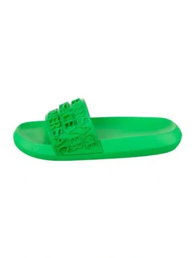 Pre-owned Versace Rubber Graphic Print Slides In Green