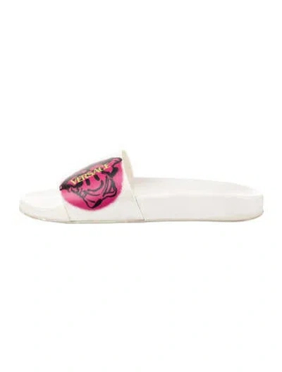 Pre-owned Versace Rubber Graphic Print Slides In Neutrals