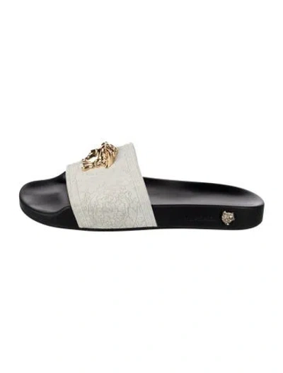 Pre-owned Versace Rubber Graphic Print Slides In Neutrals