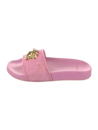 Pre-owned Versace Rubber Graphic Print Slides In Pink