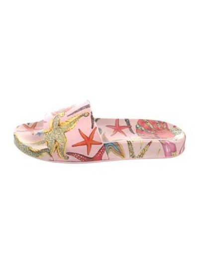 Pre-owned Versace Rubber Graphic Print Slides In Pink