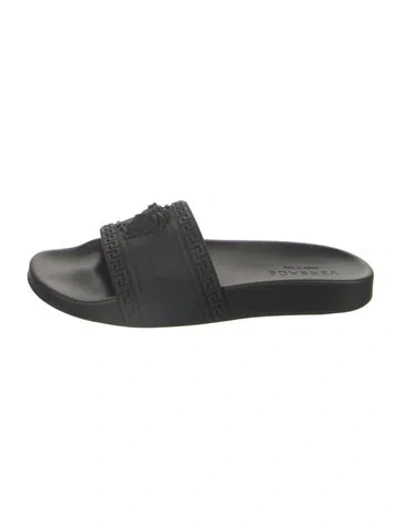 Pre-owned Versace Rubber Lasercut Accents Slides In Black