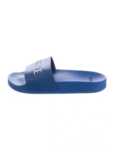Pre-owned Versace Kids' Rubber Logo Slides In Blue