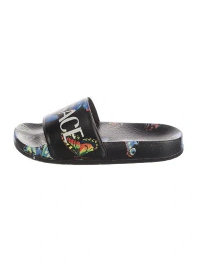 Pre-owned Versace Babies' Rubber Pattern Print Slides In Black