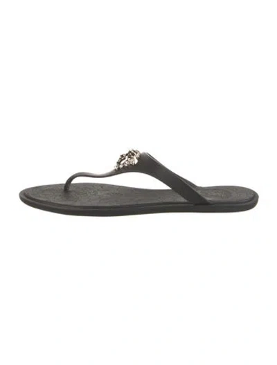 Pre-owned Versace Rubber Patterned Flip Flops In Black