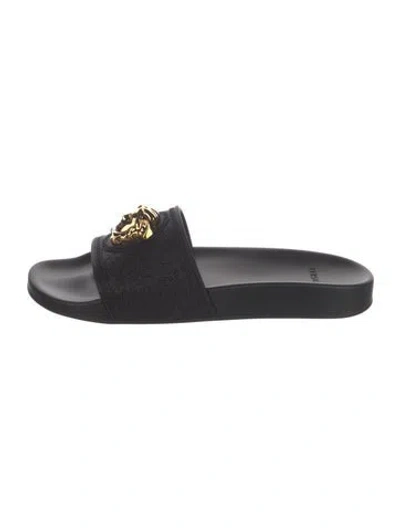 Pre-owned Versace Rubber Patterned Slides In Black