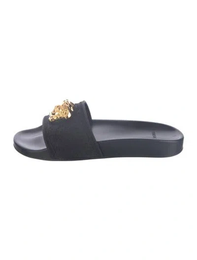 Pre-owned Versace Rubber Patterned Slides In Blue