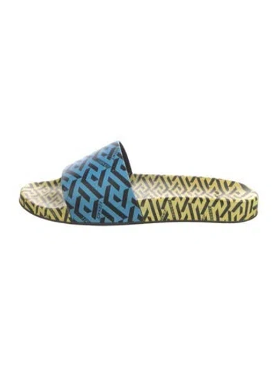 Pre-owned Versace Rubber Patterned Slides In Blue/yellow
