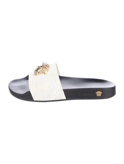 Pre-owned Versace Rubber Patterned Slides In Neutrals
