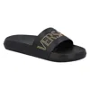 Versace Studded-logo Leather Slides In Black