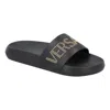Versace Studded-logo Leather Slides In Black