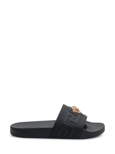 Versace Rubber Slide Sandal In Black