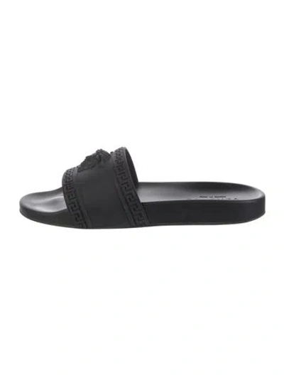 Pre-owned Versace Rubber Slides In Black