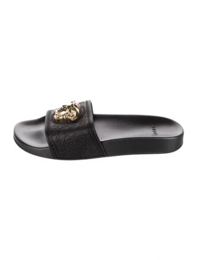Pre-owned Versace Rubber Slides In Black
