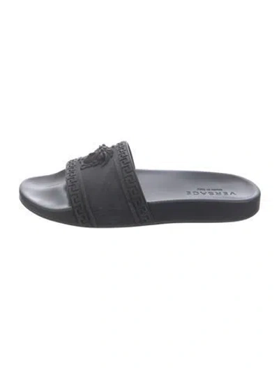 Pre-owned Versace Rubber Slides In Black