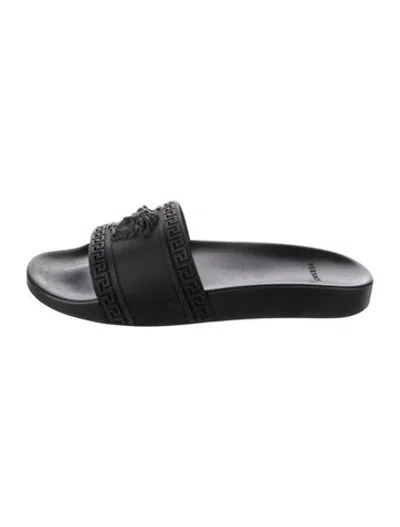 Pre-owned Versace Rubber Slides In Black
