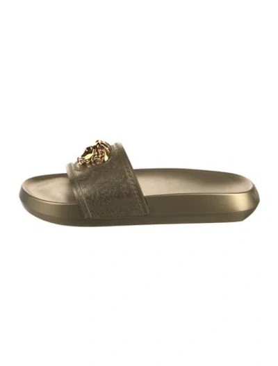 Pre-owned Versace Rubber Slides In Gold