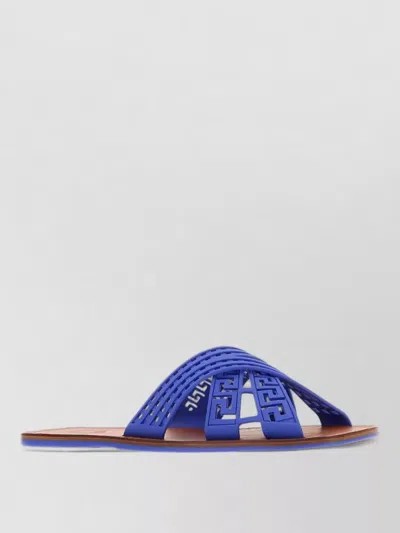 Versace Rubber Slides Open Toe Flat Sole Design In Blue