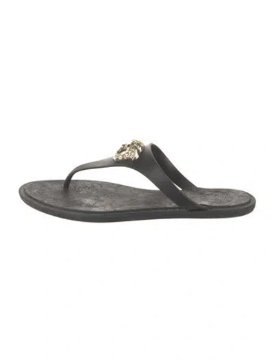 Pre-owned Versace Rubber T-strap Sandals In Black