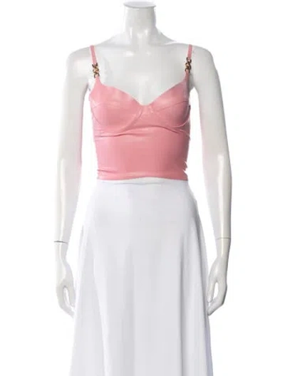 Pre-owned Versace Rubber V-neck Crop Top In Pink