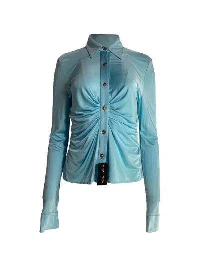 Pre-owned Versace Ruched Buttoned Shirt In Blue
