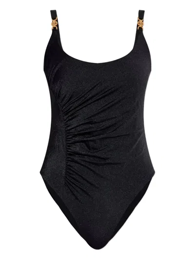 Versace Ruched-detail Swimsuit In Black